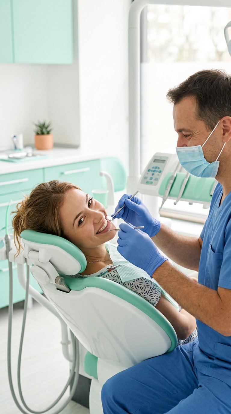 A relaxed patient being examined in a modern dental clinic
